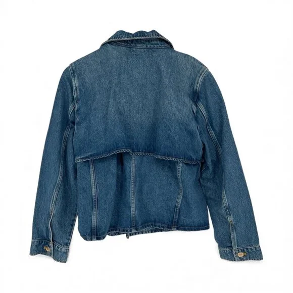 Michael Kors Women’s Blue Denim Jacket Cropped Double Breasted Jean Jacket SZ L - Picture 3 of 3